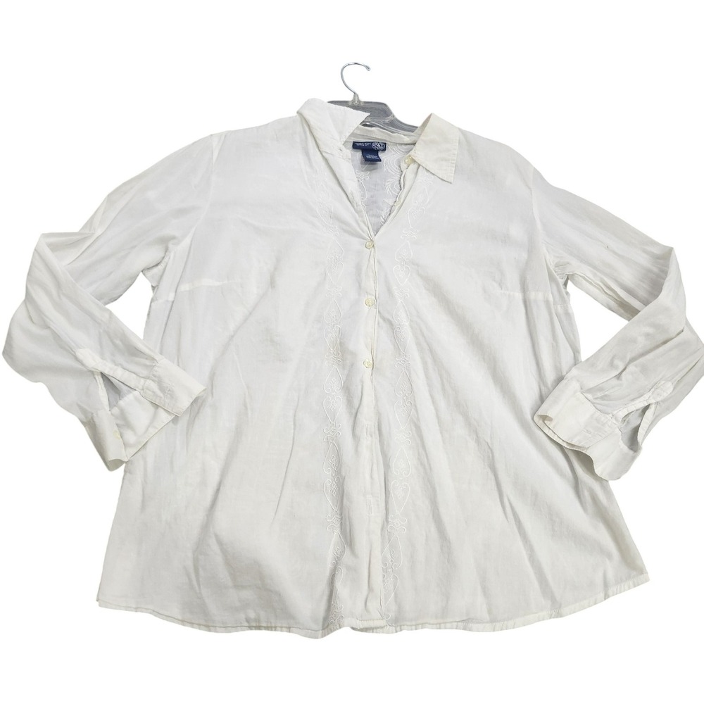 Venezia Jeans Shirt Womens Plus 18/20 White Embroidered Long Sleeve Tunic Top